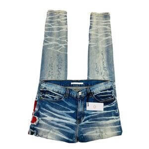 Golden Denim Tapered Acid Wash Paint Splatter Rose Jeans Sz. 34x34 NWT